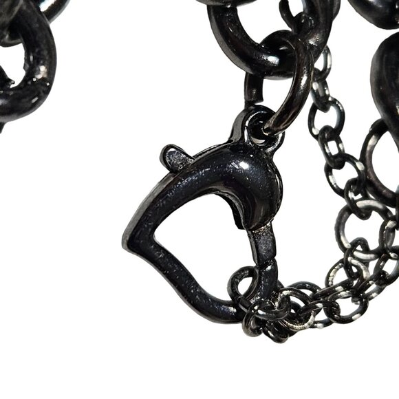 Edgy Black Silver Tone Chain Rhinestone Fringe Statement Bib Necklace Art Deco - Picture 6 of 8